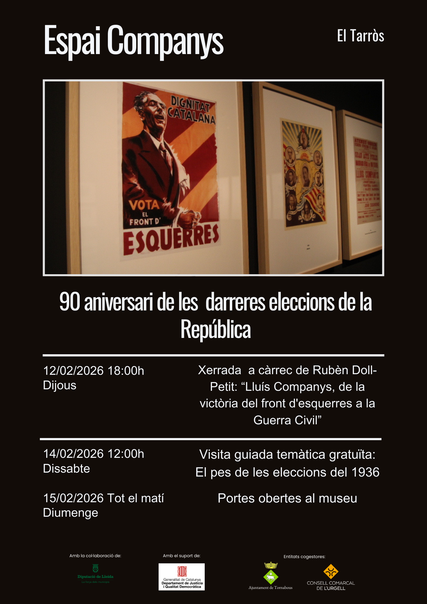  Vine als actes en commemoració de les darreres eleccions de la lla República a l'Espai Companys. 3 dies d'actes per recordar un moment polític amb molt de ressó en el temps. 